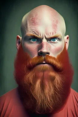 bald man long red beard mad
