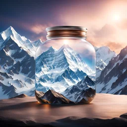 The entire Mt everest is contained in a glass jar，Ultra photo realsisim，ultra - detailed，dramatic lights，4k，Colorful environment