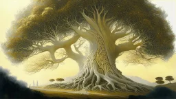 Valinor, tolkien, two giant trees, one giant golden tree, one giant silver tree,