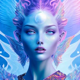 Face Angel crystalline, blue,pink , cosmic, opalescent, gemstones, crystals, other worldly,water,bright, ice background, snow lake blue