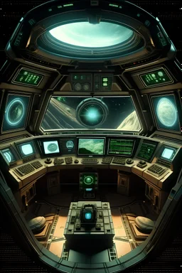 vision de l'intérieur d'un vaisseau spatial d'extra-terreste. Il y a 2 grand vitres penché au fond d'ou l'on voit la planète terre. 3 extra-terrestes regardent la terre. Il y a beaucoup d'écran et de bouton partout à l'intérieur du vaisseau.