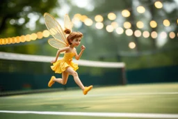 motion blur fast running pixie Quickling - Forgotten Realms tennis court , bokeh like f/0.8, tilt-shift lens 8k, high detail, smooth render, down-light, unreal engine, prize winning