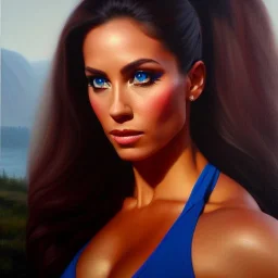 portrait of beautiful 'NPC- Fitness' painting by Brom , oil on canvas, cinematic composition, extreme detail,fit full head inside picture,8k