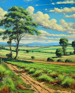 Green grassy shrublands near a Karoo painted by Alfred Sisley