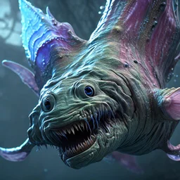 fluid ink angler fish creature, unreal engine 5, 8k resolution, photorealistic, ultra detailed