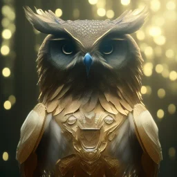 realistic, octane portrait, natural lighting,full body shining gold metal,insanely,elegant, bokeh, volumetric lighting, extreme detail, Photorealism, High detail, Hyper realistic Owl in forest, macro lens blur,cinematic, cinema4d, HDR, 8k, unreal engine 5