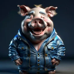 A north pole pig wearing a jean jacket with smile face, sleep pose, realistic render