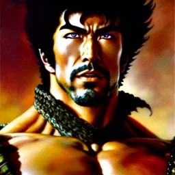 portrait of 'Kenshiro-Fist of the North Star',ancient metal armor , painting by gaston bussiere, greg rutkowski, yoji shinkawa, yoshitaka amano, tsutomu nihei, donato giancola, tim hildebrandt, oil on canvas, cinematic composition, extreme detail,fit full head inside picture,16k