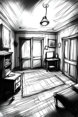 sketch a scary empty room.