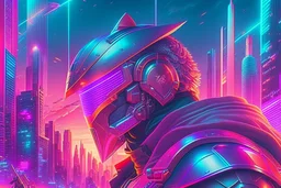 Best quality, masterpiece, ultra high definition, synthwave, Retro Futuristic,cyberpunk knight Comic style