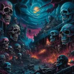 Shame on the night for the strangest dreams, 80's Heavy Metal Album Cover, by Areon Alfrey, mind-bending matte oil illustration; sinister colors, dynamic diagonal composition, complex contrast, horror, sharp focus, detailed, clear