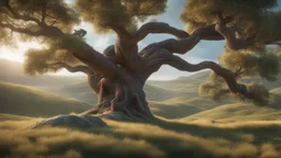 An endless steppe undulating with Hills covered in 10 ancient white oaks glowing with magic. a dragon hiding in the grass. fantasy concept art, exquisite realism, a masterpiece, dynamic lighting, hyperdetailed, intricately detailed, deep color, Unreal Engine, volumetric lighting , Epic cinematic brilliant stunning intricate meticulously detailed dramatic atmospheric maximal,