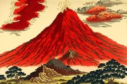 A red cinder volcano painted by Katsushika Hokusai