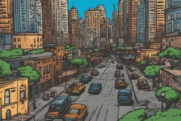 city in drawing comic style