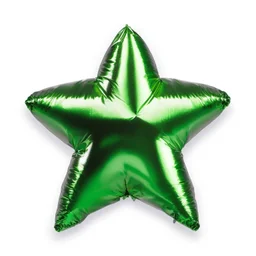 High resolution photograph of a inflated green star foil balloon