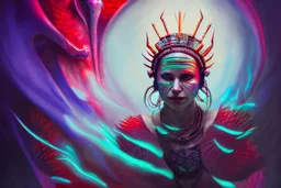 Queen of blades,aztec, samarost, Lumen Reflections, Ornament, Time-Lapse, Photojournalism, color clouds transition, Translucidluminescence, Wide Angle, rich details, ultra-HD, Ray Tracing, Heterochromia, sMartin Wittfooth