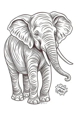 COLORING DRAW OF A ELEPHANT IN CARTOON STYLE, FEW DETAILS , THICK LINES