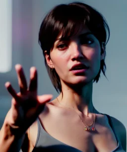 Ultra Realistic image portrait, medium shot view, woman making the fuck you finger gesture, highly detailed, unreal engine 5, RTX, ultra detail, volumetric lighting, finely drawn, high definition, high resolution.