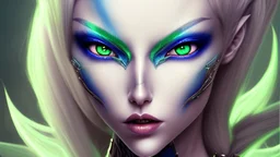 {devil elf} with {green} hair and with cute face, {fire}, blue eyes, skimpy leather clothes, stiletto heels, perfect composition, hyperrealistic, super detailed, 8k, high quality, trending art, trending on artstation, sharp focus, studio photo, intricate details, highly detailed, wide borders