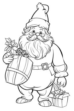 coloring page for kids, Santa GIFT CHILDERN, cartoon style, thick outline, low details, no shading, no color