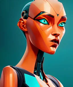 Real woman's head half ai robot meta sexy head face split teal orange robotic orange water organic geometric