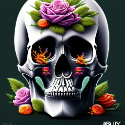  skull head with beautiful colourful flowers on top