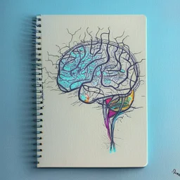 medicine notebook brain illustration, abstract, artistic, digital art, ink on paper