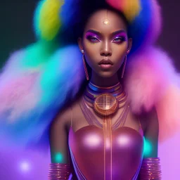 full body shot, masterpiece, best quality, family of three, black skinned, sparkling eyes, fluorescent skin, colorful makeup, hip hop , highly detailed body, afrofuturism, scifi, sun light, 4K, RAW, depth of field, high contrast, realistic details, 24mm