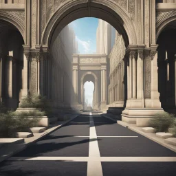 **Cinematic Artwork:** In the heart of a bustling metropolis, an archway stands resolute against the chaos. Its stone pillars, etched with seismic-resistant patterns, symbolize unwavering strength. The sun’s rays filter through the gaps, casting intricate shadows on the ground—a reminder that even in vulnerability, resilience prevails. **Appearance:** cinematic portraits that encapsulates the essence of disaster management, safety, and resilience, each evoking mesmeric and captivating imagery. T