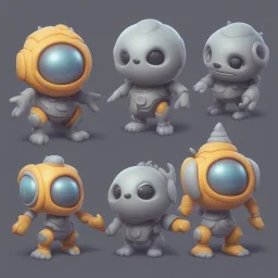 Set of 4 cute and adorable moch, in different shapes, satellite view, fantasy style, game assets details, 8K, solid gray background, highly detailed, highest quality, octane rendering, no cross