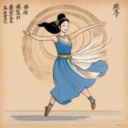 (high res photo in the style of Orion, by Masamune Shirow) Marcia danse un peu chinois La chaleur dans les mouvements d'épaules À plat comme un hiéroglyphe inca De l'opéra