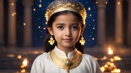 little very young Zoroastrian girl, beautiful, peaceful, gentle, confident, calm, wise, happy, facing camera, head and shoulders, traditional Zoroastrian costume, perfect eyes, exquisite composition, night scene, fireflies, stars, Zoroastrian landscape, beautiful intricate insanely detailed octane render, 8k artistic photography, photorealistic concept art, soft natural volumetric cinematic perfect light, chiaroscuro, award-winning photograph, masterpiece, Raphael, Bouguereau, Alma-Tadema