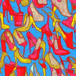 a highly detailed, intricate painting of high heeled shoes, symmetrical, clearn, seamless pattern tile, pop art