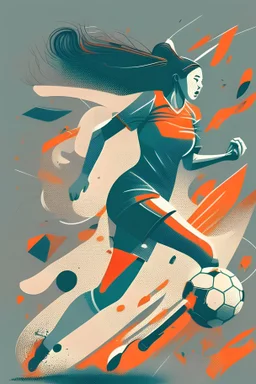 Generate me a digital illustration about woman playin football