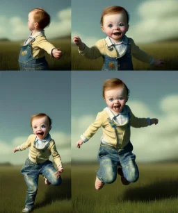 Van Gogh toddler, full body, jump, dramatic lighting, hyper realistic