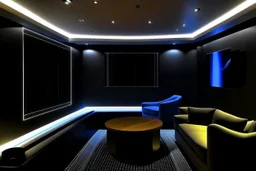 a dedicated home cinema room with LED ambient lighting in the walls