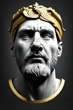 Ultra Realistic image, Roman sculpture, clean white marble material, Lionel Messi, gold Laurel leaves wreath, renaissance ornaments, radial gold lines, one gold star in heart, sun ornament, sun rays background, chisel style, waist up portrait, emperor style, epic, celestial, cinematic lighting, God light, god rays, 4k resolution, smooth details, ornate details, soft lighting, unreal engine 5, art station, substance 3d.