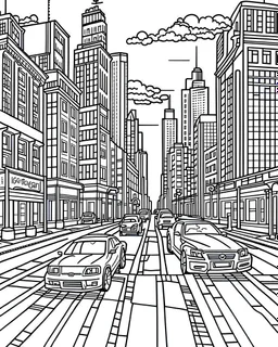 New York City roads coloring page, full body (((((white background))))), only use an outline., real style, line art, white color, clean line art, white background, Sketch style.