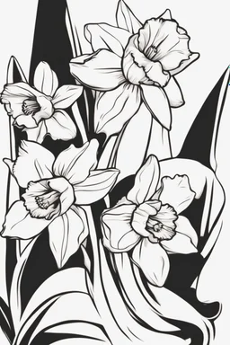 outline art for Spring: Daffodils , White background. sketch style, clean line art, white background, no shadow and clear. White/black