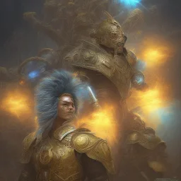 lightning, angry warrior in Blue and yellow battle armor with electric bolts of lightning, a highly detailed illustration, background of Inka jungle, realistic render, 8 k, micro detail, intricate, elegant, centered, digital painting, Artstation, smooth, sharp focus, illustration, artgerm, tomasz alen kopera, peter mohrbacher, donato giancola, joseph christian leyendecker, wlop, boris vallejo