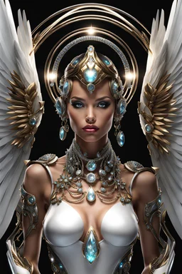 Excited digital art,beautiful angel cyborg jewelry diamonds,full body