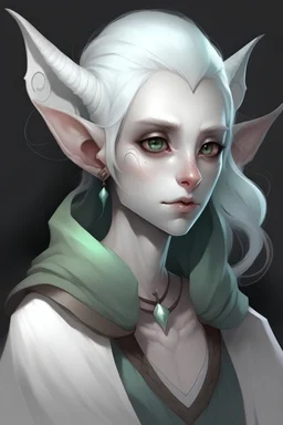 dnd, white changeling girl, young, with white eyes