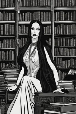 [Versace ] Morticia Addams is a library