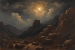 Night, clouds, mountains, rocks, rocky land, rodolphe wytsman impressionism paintings