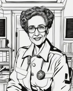 Outline art for coloring pages with Katherine Johnson, white background, sketch style, only use black outline, white background, no shadows and well and clear outline