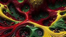 Horror Art-inspired complex 3D rendering of Abstract Porosity that is crimson, black, and yellow-green, Vibrant, Porous, Eldritch, Diseaased, Pus, Oozing, Putrid, and Wet Texture Background Perfect for skin textures, 3D Game Cinematic Feel, Epic 3D Videogame Graphics, Intricately Detailed, 8K Resolution, Dynamic Lighting, Unreal Engine 5, CryEngine, Trending on ArtStation, HDR, 3D Masterpiece, Unity Render, Perfect Composition