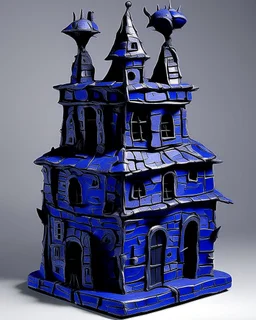 A dark purple Halloween themed castle painted by Jean Dubuffet
