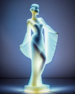 translucent glass alabaster sculpture, backlight, an Art Deco dancer statue in a dress, very emotional, welcoming, love, luminescence, sculpture, photograph, studio lighting, product photography, figurine, unreal engine, cryengine, ambient occlusion