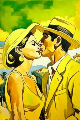 cote d'azur man and woman kissing painting neoclassism yellow