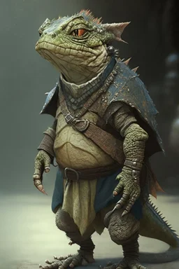 A lizardfolk with the stature of a dwarf